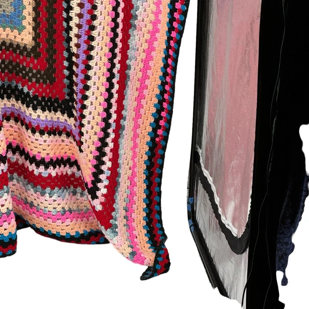 *Beautiful Hand Made Multicolored Crocheted Blanket measuring 70” x 67”.